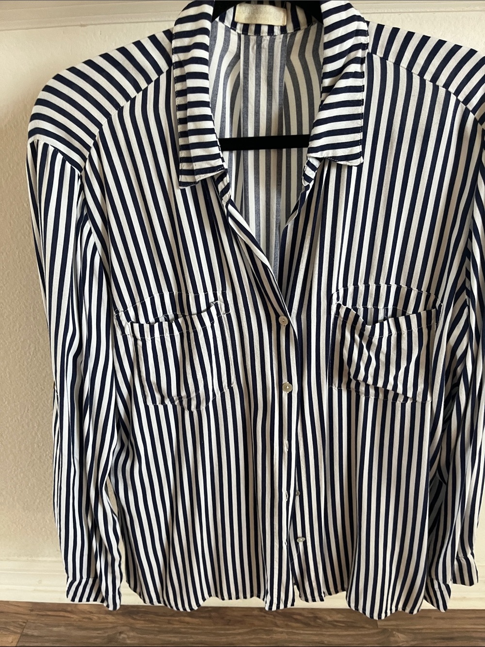 Striped Button-Up Shirt in Navy and White